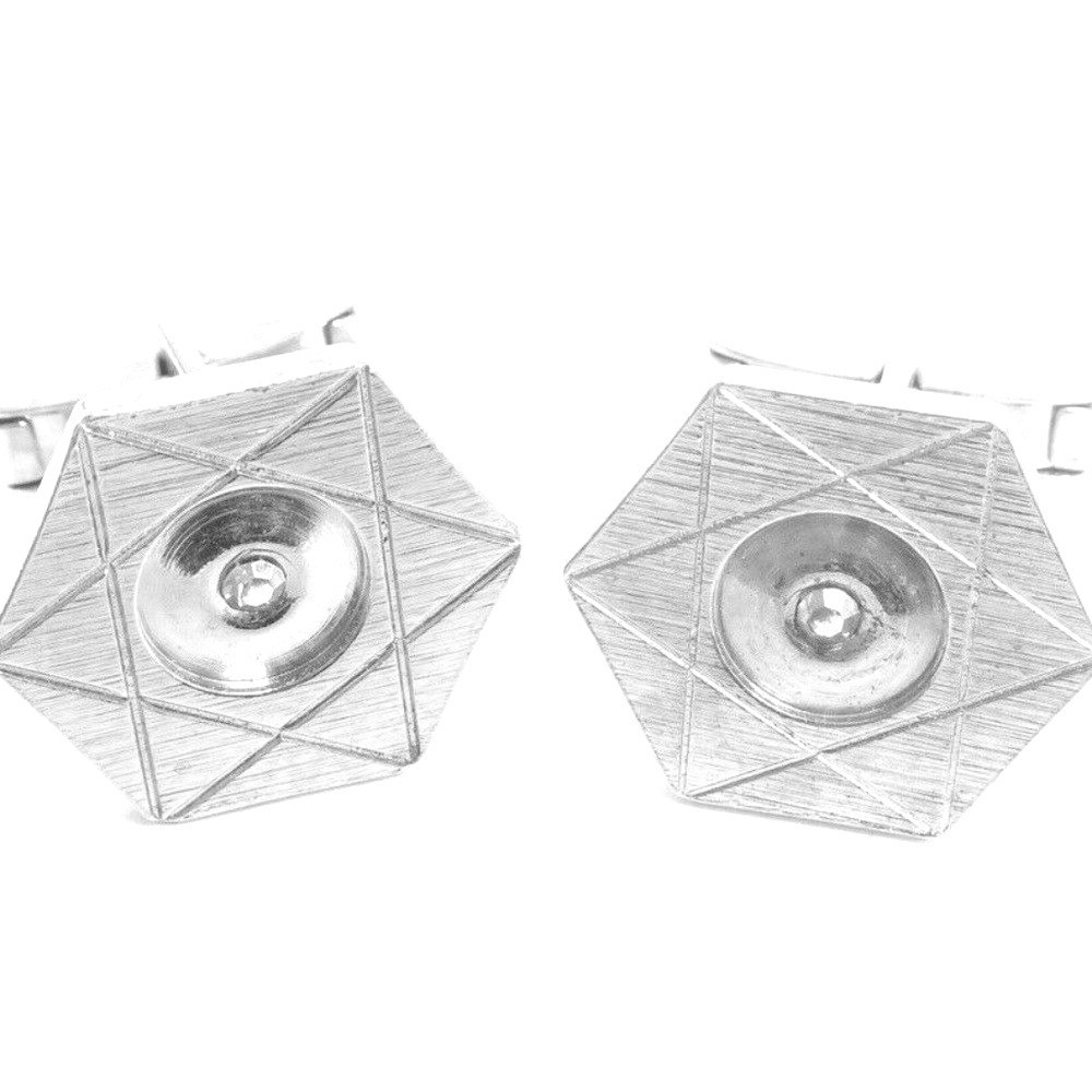 Vintage Hexagon Star Rhinestone Silver Cufflinks